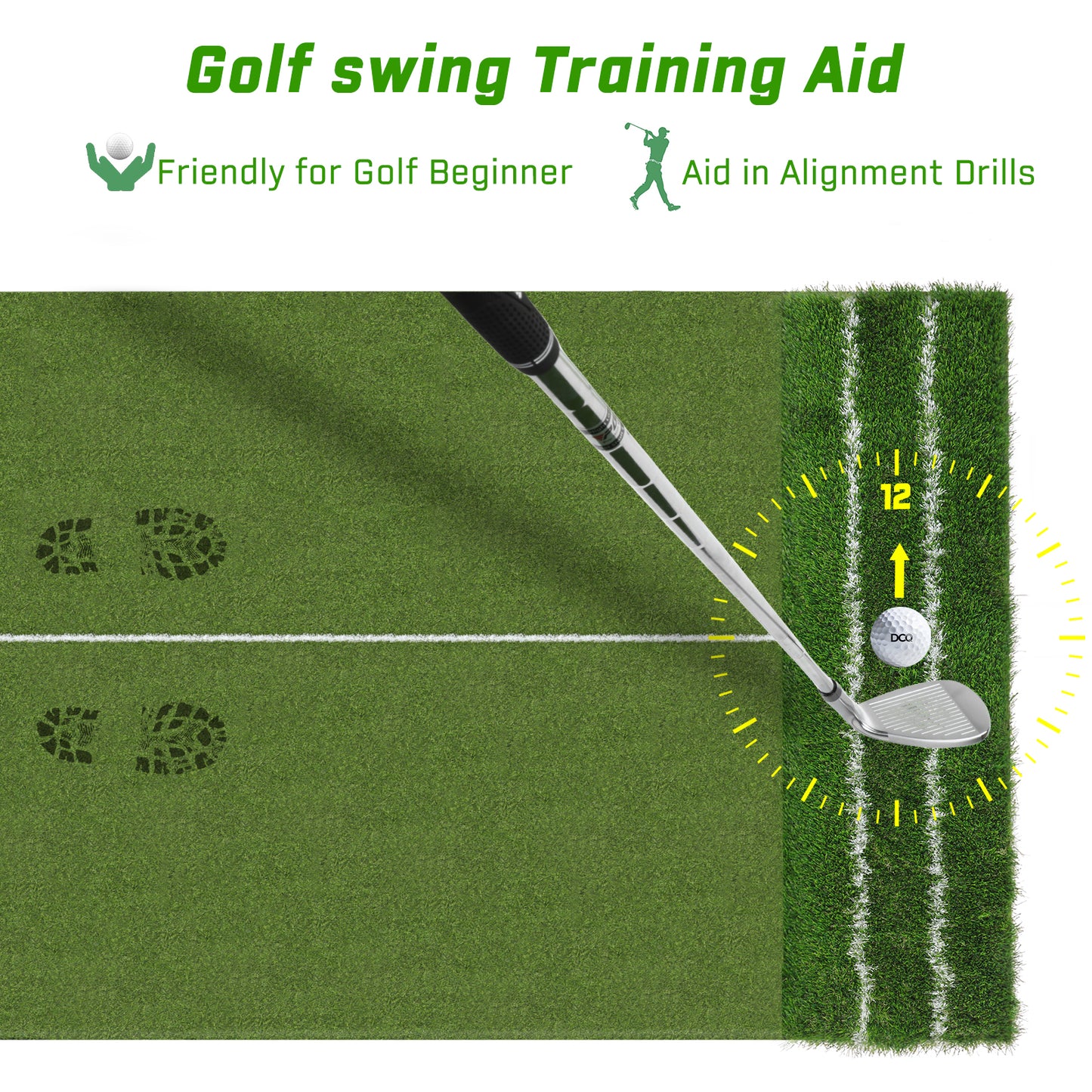 5x4 ft Golf Hitting Mat with Alignment Lines - Fairway & Rough Grass Mat - Golf Swing Training Aid - Golf Mat - Golf Mats Practice Indoor Outdoor - Golf Practice Mat Golf Turf Mat Golf Simulator Mat