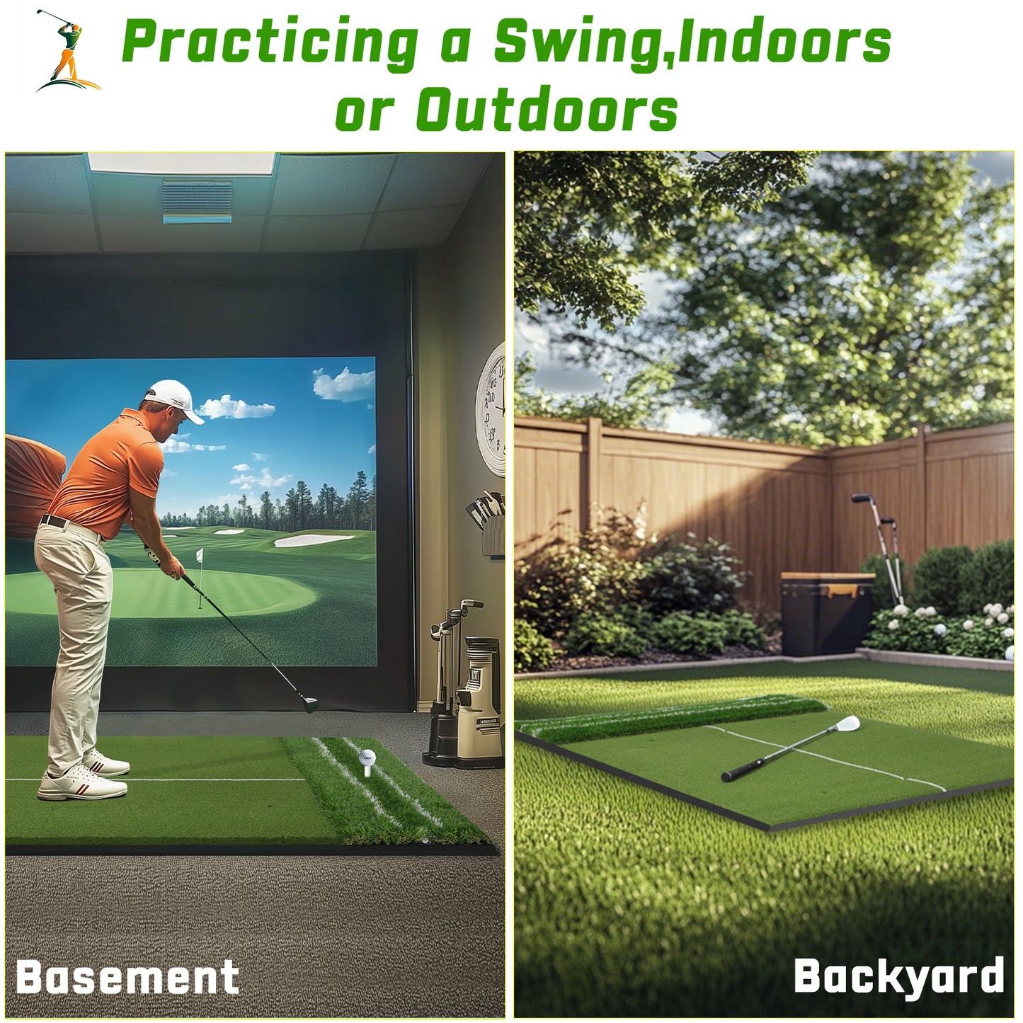 5x4 ft Golf Hitting Mat with Alignment Lines - Fairway & Rough Grass Mat - Golf Swing Training Aid - Golf Mat - Golf Mats Practice Indoor Outdoor - Golf Practice Mat Golf Turf Mat Golf Simulator Mat