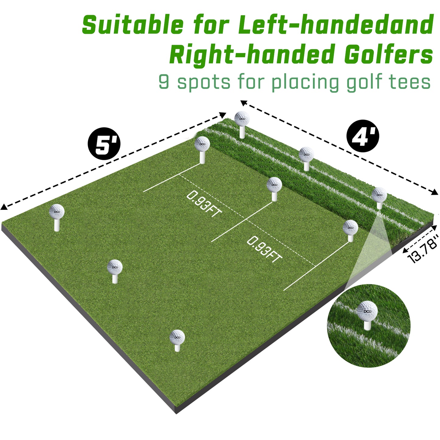 5x4 ft Golf Hitting Mat with Alignment Lines - Fairway & Rough Grass Mat - Golf Swing Training Aid - Golf Mat - Golf Mats Practice Indoor Outdoor - Golf Practice Mat Golf Turf Mat Golf Simulator Mat