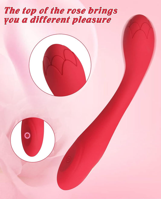 G-Spot Powerful Rose Vibrator, Waterproof Dildo Clit Stimulator with 10 Vibration Modes, Softer and Flexible Sex Toy for Women, Clitoral Vibrator (Red)