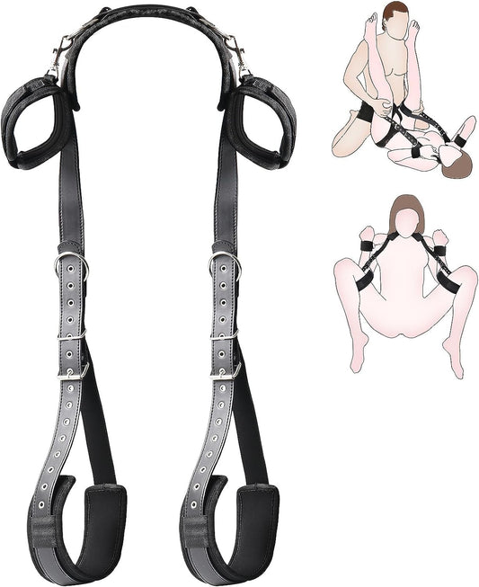 BDSM Sex Bondage Thigh Sling, Leather Bed Restraints Kit with Adjustable Wrist Cuffs Legs Restraints Straps, Bondage Rope Kit Handcuffs SM Slave Fetish Unisex Adult Sex Toys for Couples