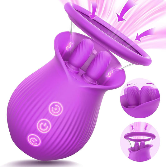 Sex Toys for Women Rose Vibrators - 3in1 Rose Adult Sex Toy with 2 Suction Cups Female Ciltoral Nipple G Spot Vibrator with 10 Licking Sucking Vibrating Sex Stimulator Sucker Machine for Woman Couple