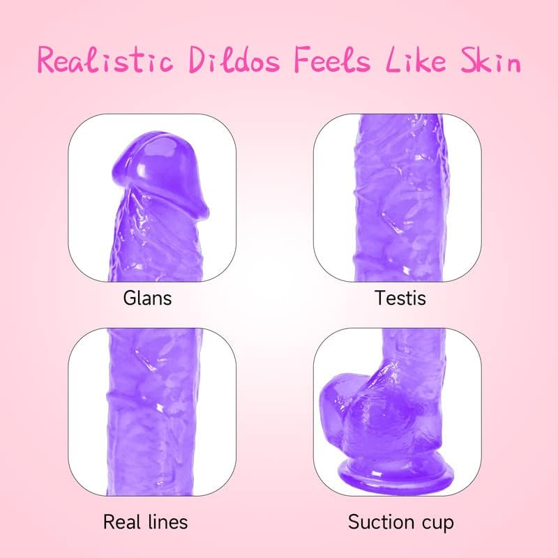 Dildo, Sexual Pleasure Tools for Women, Purple Dildo, 8.5 Inch Ultra Soft Lifelike Silicone Big Realistic Dildo with Strong Suction Cup G Spot Stimulator Adult Toys Beginer Sexual for Adult, Purple