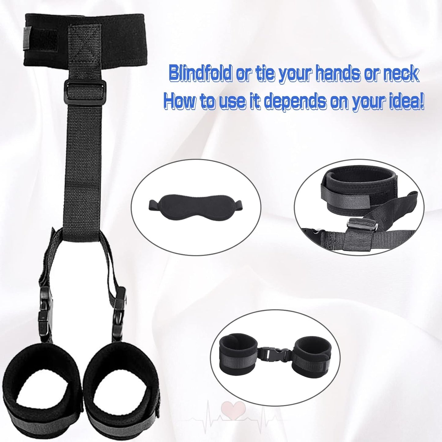 BDSM Neck to Wrist Restraints Bondage Set - Behind Back Handcuffs Collar with Blindfold Adjustable Bondage Set Bed SM Games Play Sex Toys for Couples