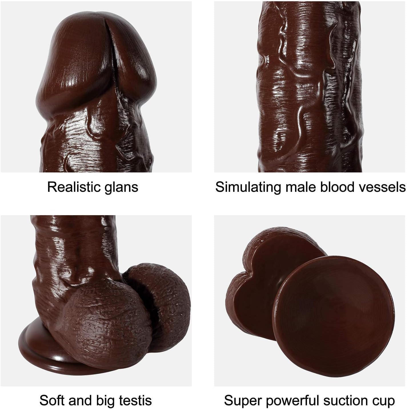 10.8 inch Black Brown Realistic Dildo,2'' Diameter Thick Lifelike Huge Penis with Powerful Suction Cups Hands-Free Play G-spot Anal Simulate, Silicone Cock Vagina Anal Sex Toys for Women and Men