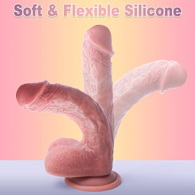 Realistic Dildos Feels Like Skin Adult Sex Toys for Women, Soft Silicone Anal Dildo with Strong Suction Cup for Hands-Free Play, Vlatne Dildo with Balls Lifelike Fake Penis G Spot Stimulator, 8.5''