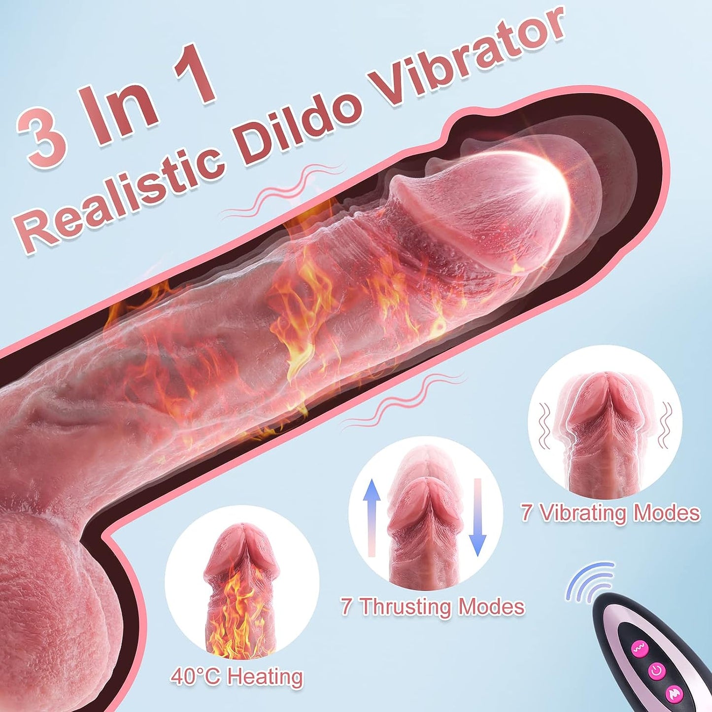 Thrusting Realistic Dildo Vibrator with Vibrating & Heating, Soft Silicone Anal Dildos for Clit G-spot Stimulation, Remote Control Dildo with Strong Suction Cup, Adult Sex Toys for Women Couple, 8.5''