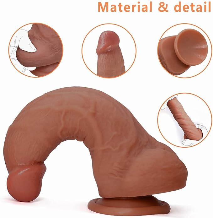 Sex Toy for Women 7 Inch Realistic Silicone Dildo ,Body-Safe Material Strong Suction Cup Ultra Soft Lifelike Thick Anal Dildo for Men G spot Stimulator with Curved Shaft and Balls Throat Trainer