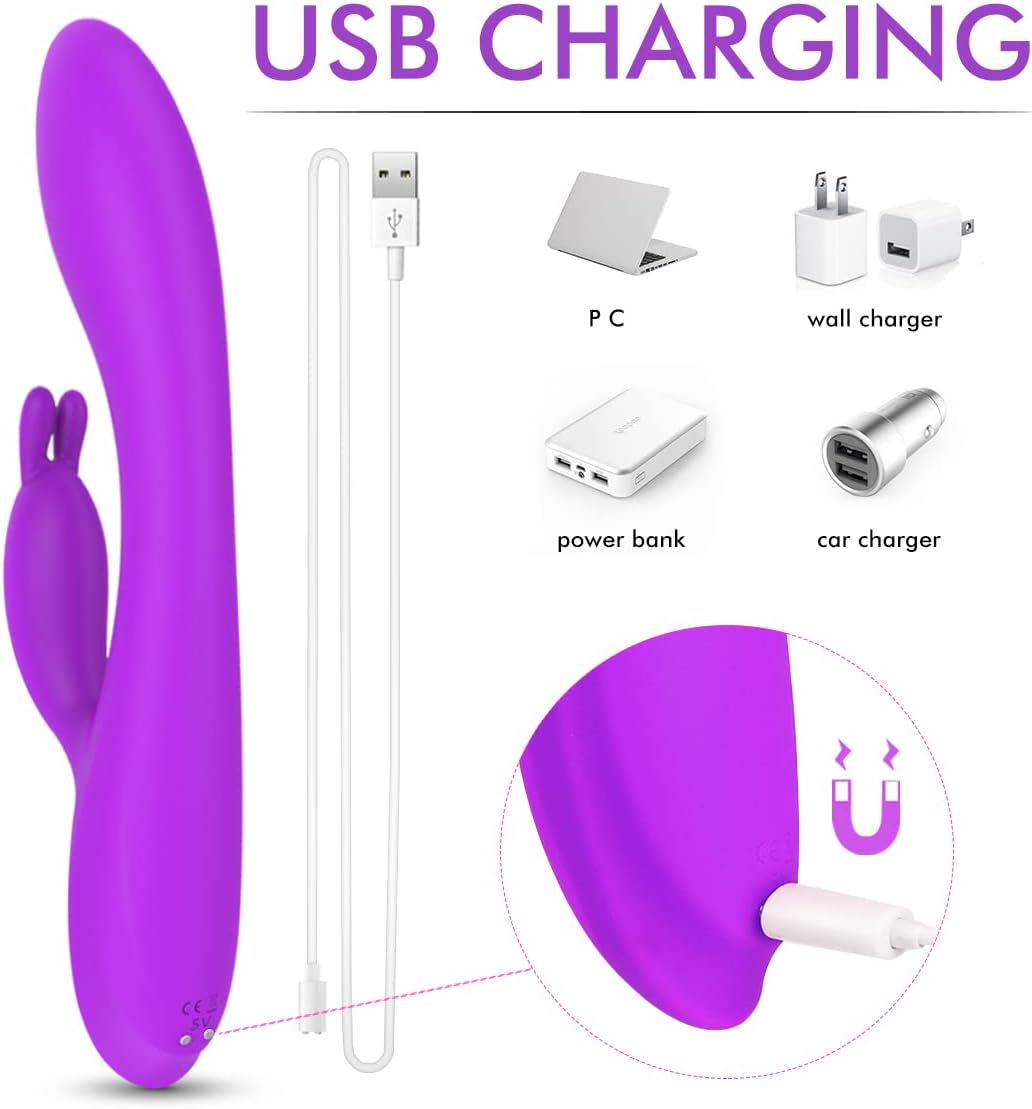 G Spot Rabbit Vibrator with Heating Function and Bunny Ears for Clitoris G-spot Stimulation,Waterproof Dildo Vibrator with 9 Powerful Vibrations Dual Motor Stimulator for Women or Couple Fun(Purple)