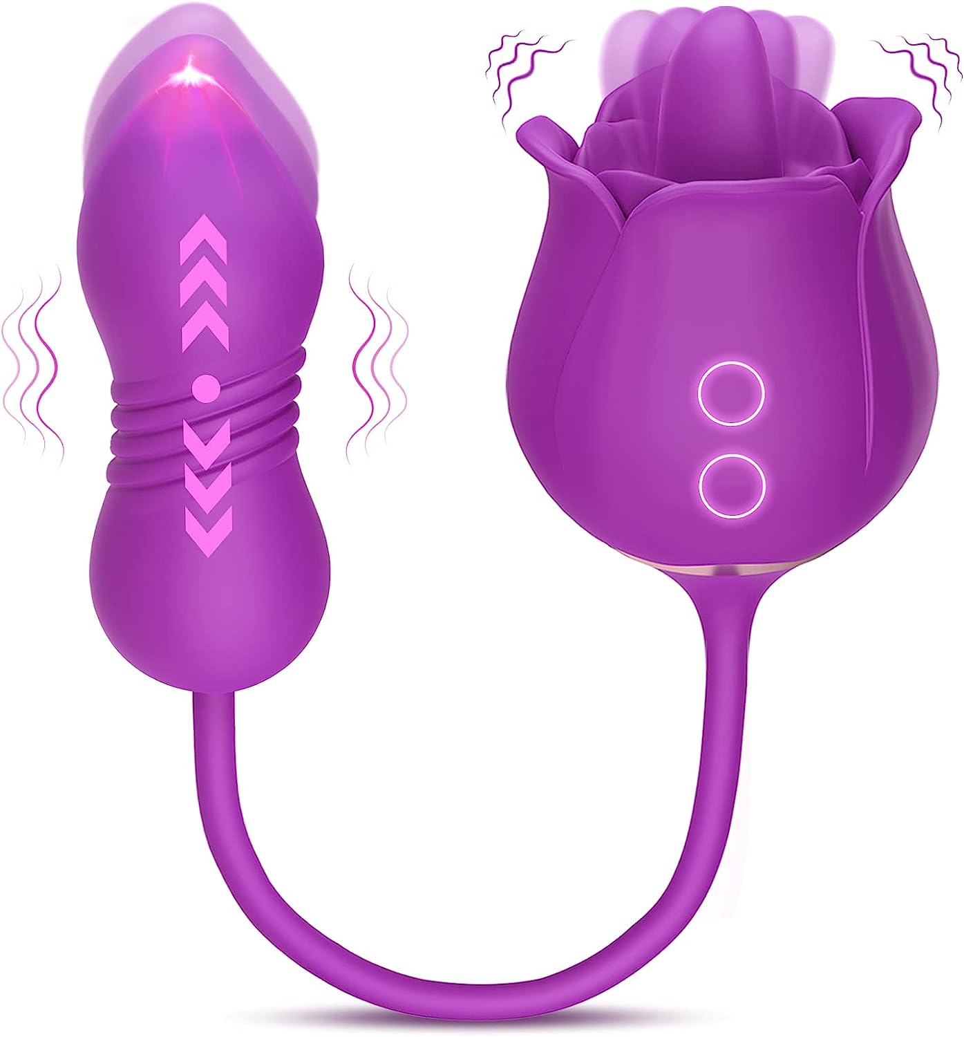 Rose Sex Toy Dildo Vibrator - 3in1 Rose Sex Stimulator for Women with 9 Tongue Licking & Thrusting Dildo