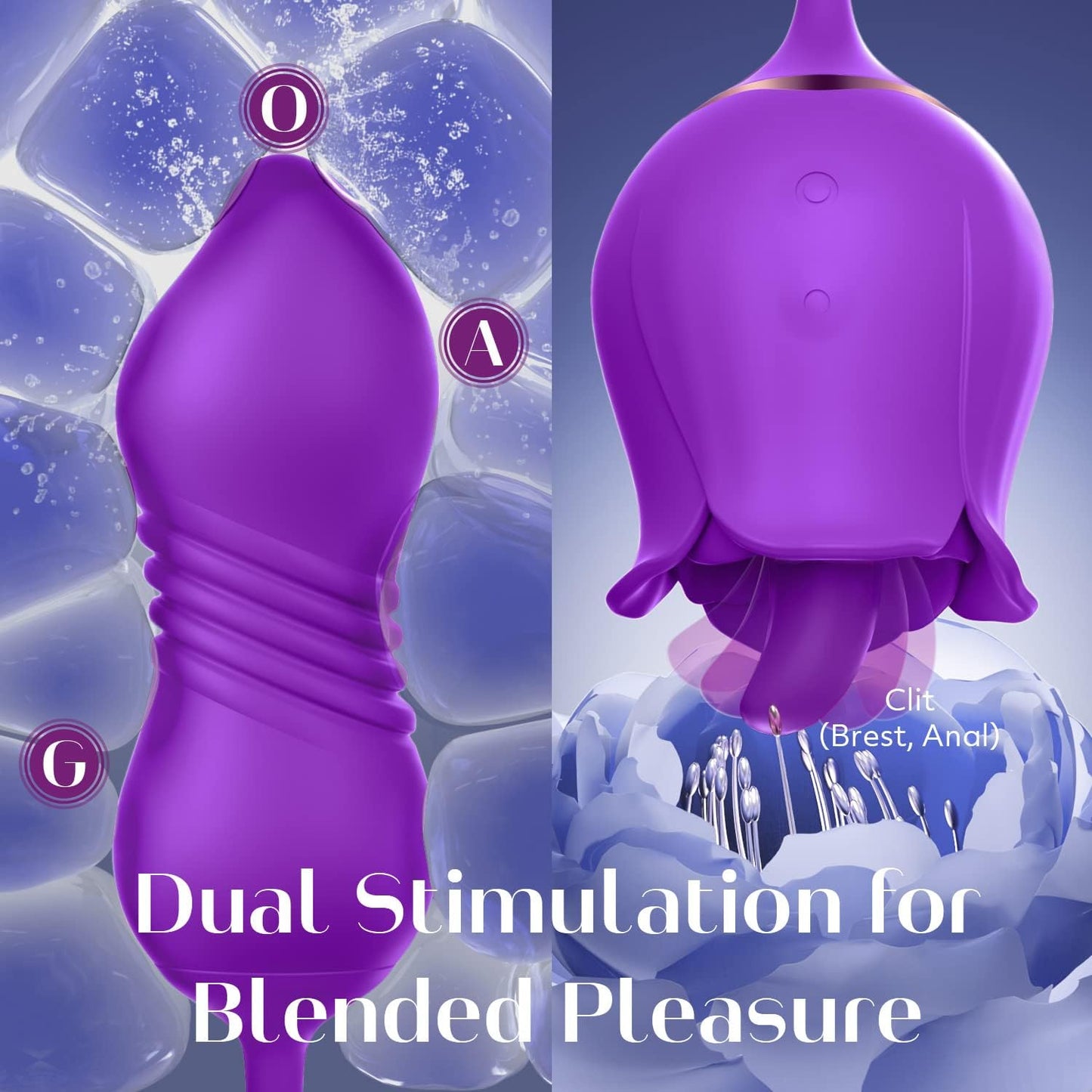 Rose Sex Toy Dildo Vibrator - 3in1 Rose Sex Stimulator for Women with 9 Tongue Licking & Thrusting Dildo