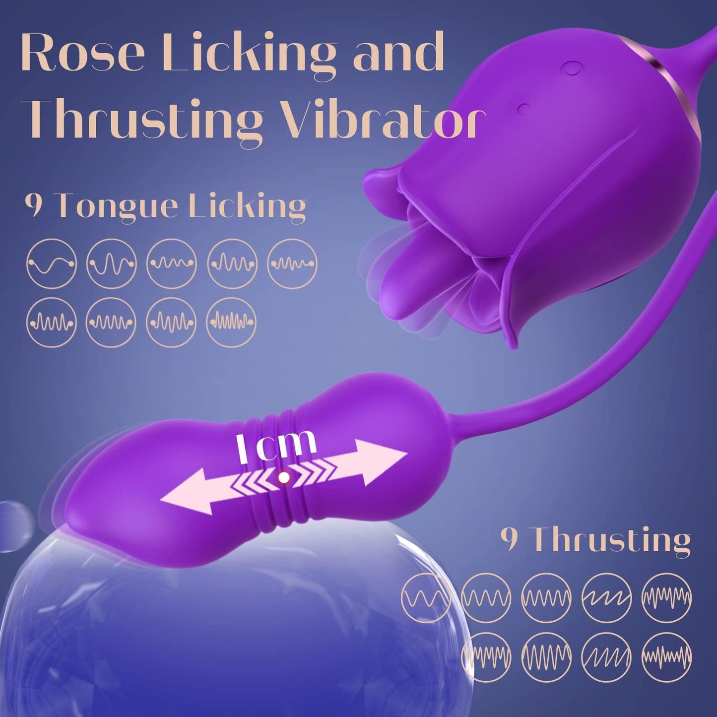 Rose Sex Toy Dildo Vibrator - 3in1 Rose Sex Stimulator for Women with 9 Tongue Licking & Thrusting Dildo